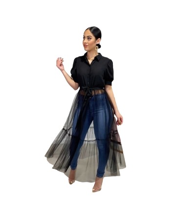 One Piece Stand Collar Women Sexy Shirt Midi Dress M8596