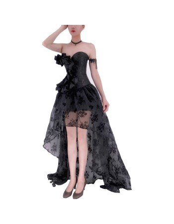 One Line Neckline Women Gauze Skirt  Shapewear Bone Dress Corset WK2277B