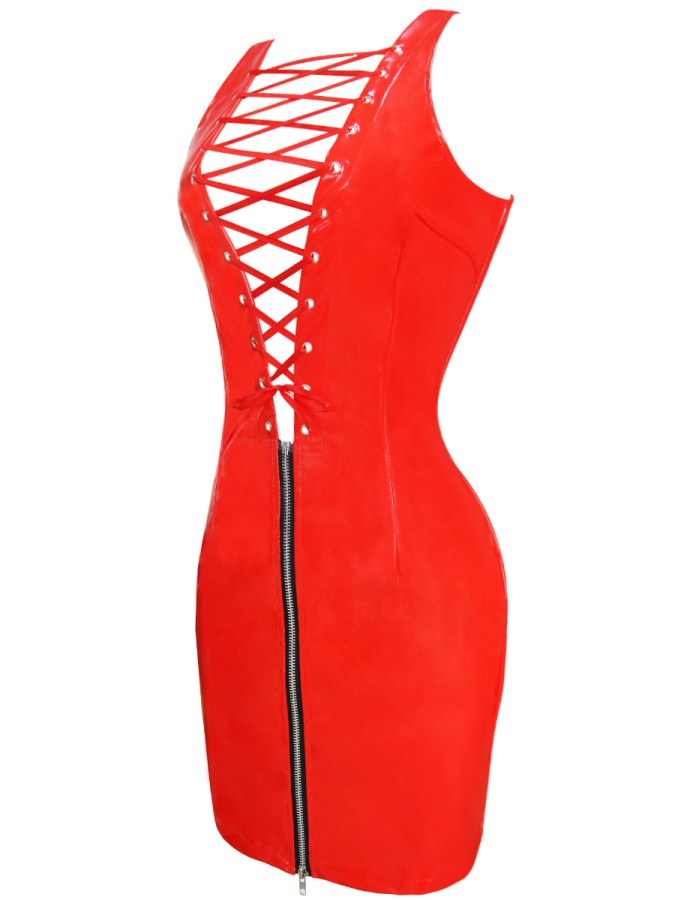 Woman Plus Size Wet look Pu Leather Bodycon Dresses M7303