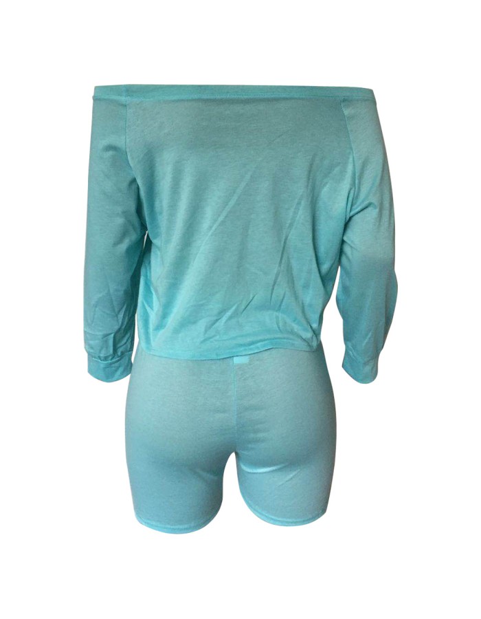 Solid Cotton T Shirts And Shorts Women Two Piece Set M9163