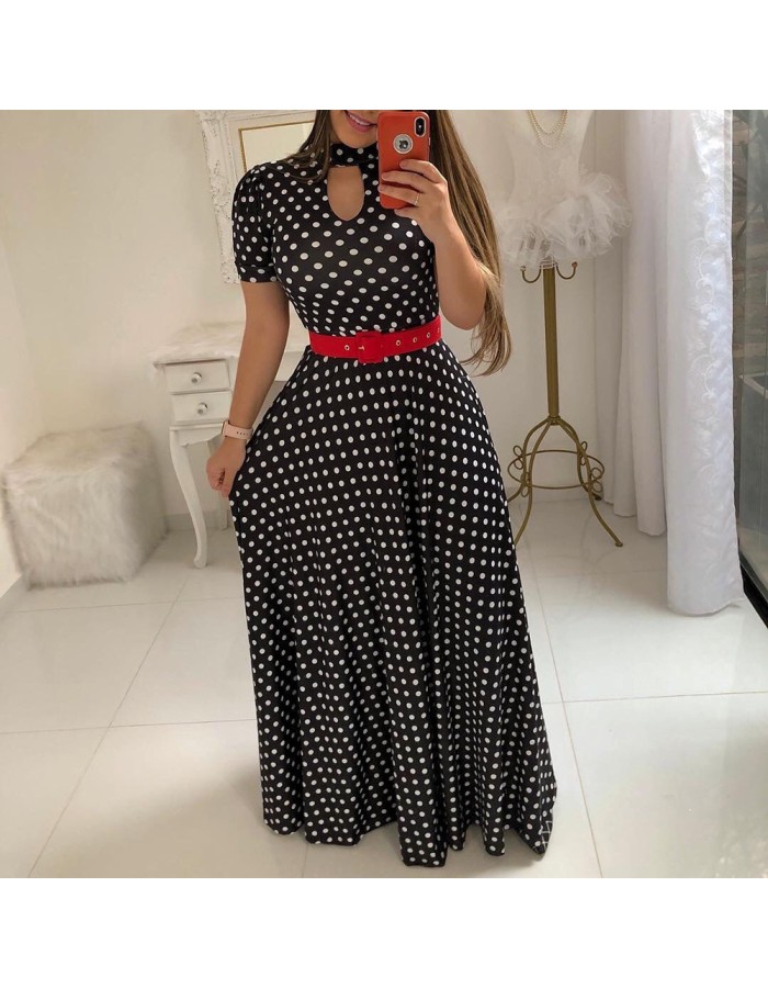Casual Short Sleeve Long Boho Floral Print Maxi Dress M8410