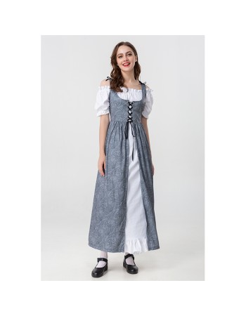 Square Collar Tie Horn Sleeve Swing Skirt Stage Performance Dress YM0916