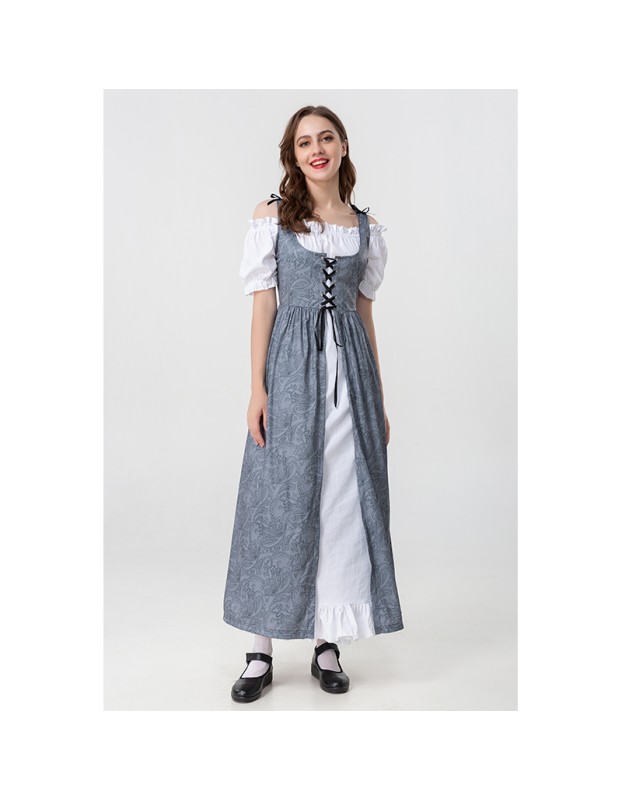 Square Collar Tie Horn Sleeve Swing Skirt Stage Performance Dress YM0916