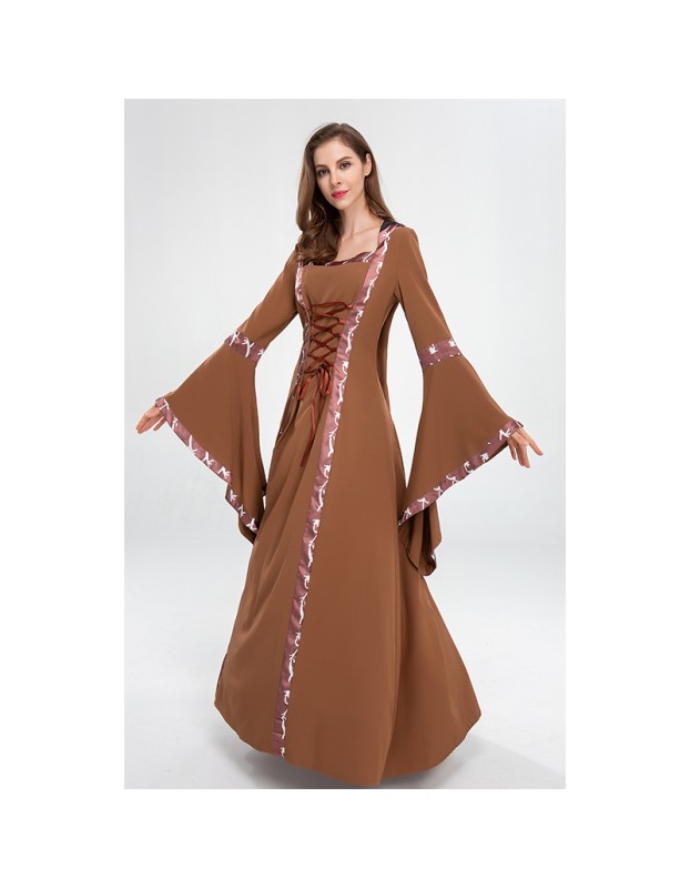Retro Hooded Dresses Horn Sleeve Square Neck Costume Full Skirted Stage YM9304