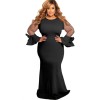 Plus Size Mesh Ruffle Sleeve Elegant Women Wedding Party Maxi Dress M3117