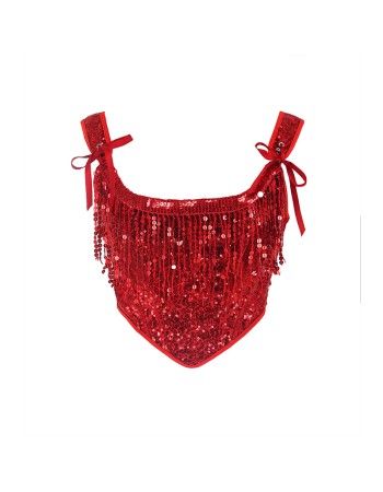 2023 Court Sexy Women Red Fringe Corset Little Sequin Vest Lacing Bustier WK2311
