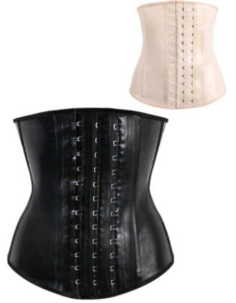 Black Smooth Latex Hook Eye 4 Steel Boned Waist Training Corset  M1303U