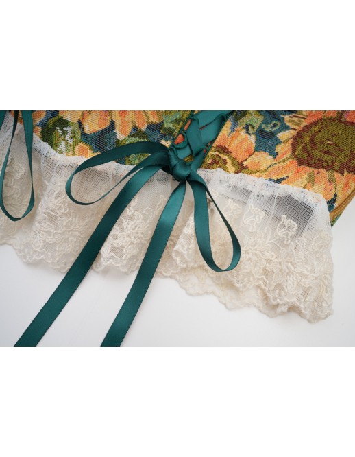Sexy Lace Trim Sunflower Embroidery Straps Corset Cami Cropped Top M22061