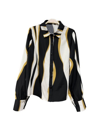 2023 Summer Shirt Striped Lapel Long Sleeve Single Breasted Shirt For Women 5197