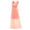 Net Yarn Flowers Wedding Bridal Long V-Neck Club Sexy Thin Dress CD1672