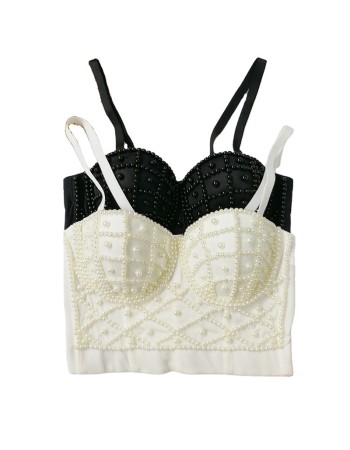 Short Pearl Suspender Vest Sexy Strapless Top 8992