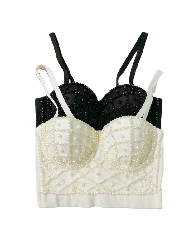 Short Pearl Suspender Vest Sexy Strapless Top 8992