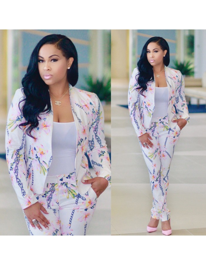 lady summer clothes chain printed coat and trousuers shop online