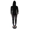 Women Autumn Long Sleeve Thick Velvet Hooded Two Piece Set M8482