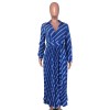 Sexy Women's V-neck Long Sleeve Exquisite Printed Pleated Dress YM8632
