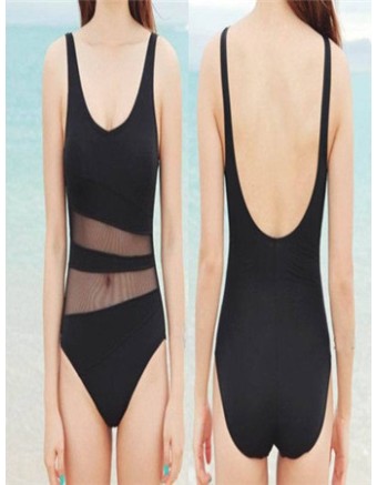 Black one piece triangle bikini M5357