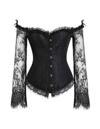 Lace long-sleeve one-line tights corset