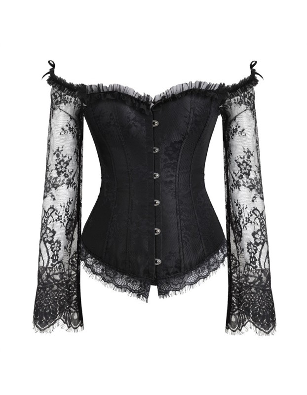 Lace long-sleeve one-line tights corset