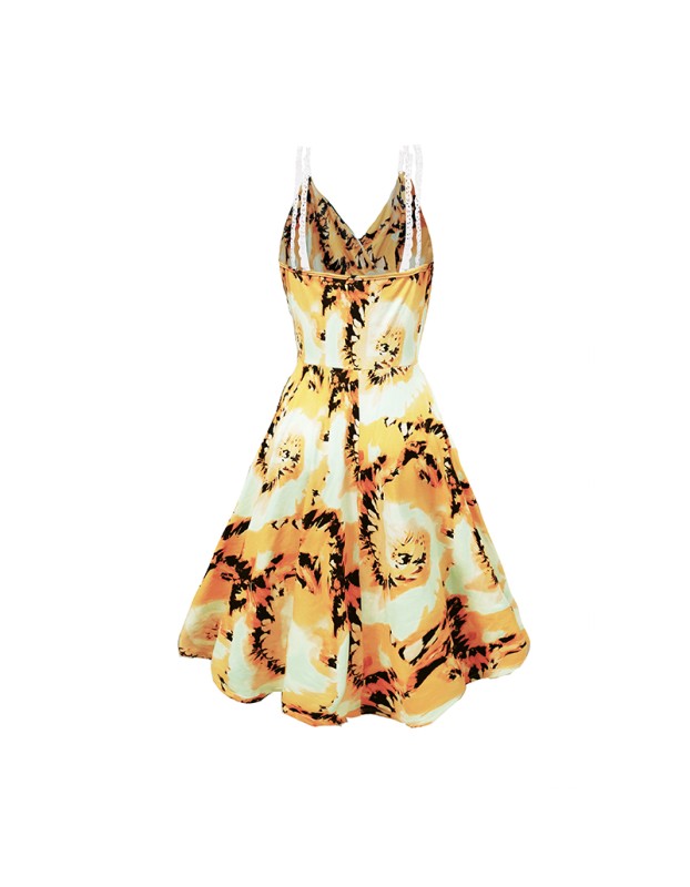 Women Casual Print Gown With Big Swing V-neck Dress Plus Size Dress 5155