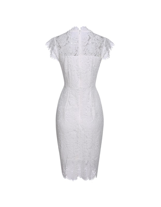 Solid Color Temperament Round Neck Sexy Lace Slim And Hip Wrap Pencil Dress CD127