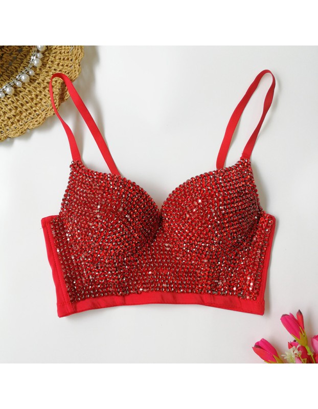 Body Shaping Wipe Chest Performance Sexy Crop Wrap Chest Nail Bead Top 8900