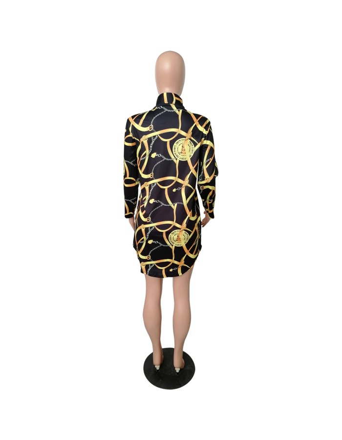 Women Long Sleeve Sexy Printed T Shirt Dresses M8442