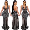 Sexy Deep V Backless Sequin Evening Ironed Drill See Through Long Party Dress X3816