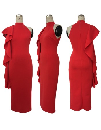 Sleeveless Turtleneck Lady Elegant Dinner Evening Maxi Dress M18091