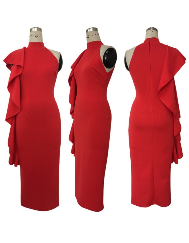 Sleeveless Turtleneck Lady Elegant Dinner Evening Maxi Dress M18091