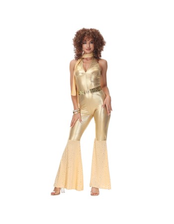 Women Gold Retro Hippie Costume Disco Dance Club Cosplay Costume MS5038