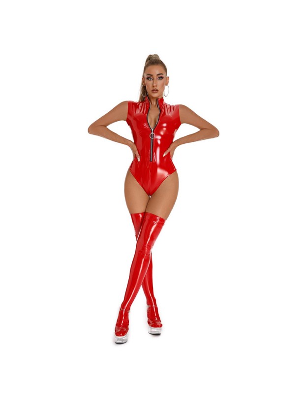 Women Tights Leather Bodysuit Bright Patent Leather Sleeveless Jumpsuit XX6877
