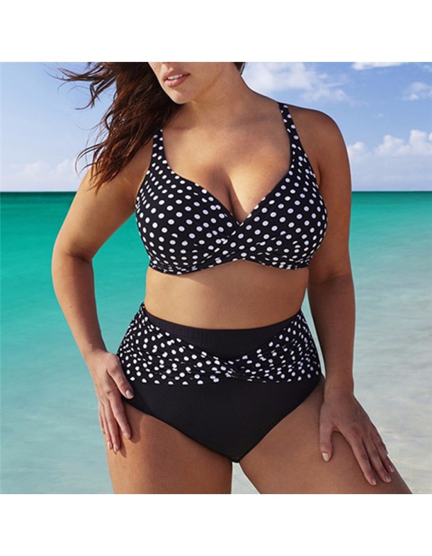 Women Sexy Polka Dot Two Piece Swimsuit Plus Size HF42