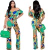 Summer Women Boho Casual Loose Ruffle Off Shoulder Jumpsuit M8605