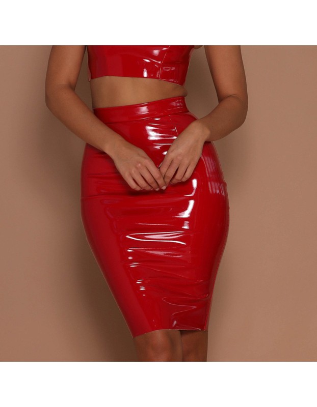 Slim Tight Half Skirt Mirror PU Leather High Waist Zipper Skirt SKT010