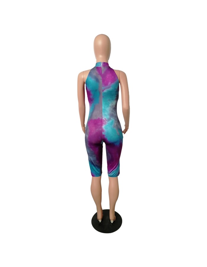 Sleeveless women skinny print jumpsuit m8387