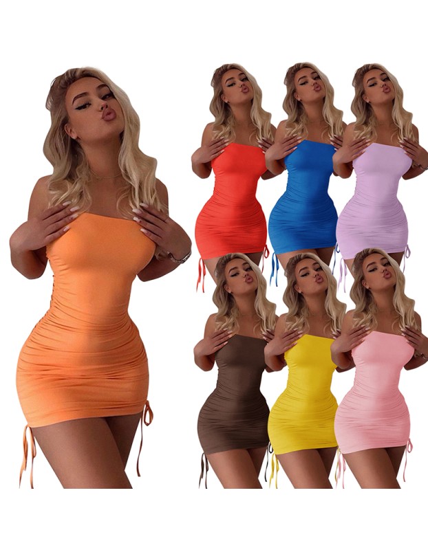 ruched solid bodycon mini club dresses sexy M30152