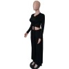 Long Sleeve Bandage Top + Wide Leg Long Pants Casual 2 Pieces Sets M8490