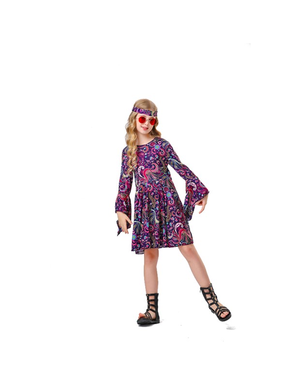 Carnival Children Vintage Hippie Disco Costume Cosplay Costume Purple Skirt YM5819