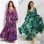 Summer long sleeve V-neck green leaf print maxi dress M8389