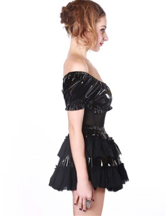 Cheap Women Leather Black Tutu Skirt Dress S027