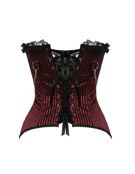 Red Striped Gothic Punk Overbust Corset M1319