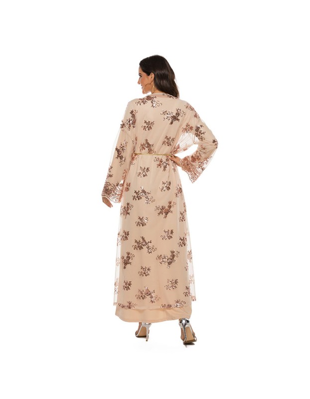 High Density Bead Embroidery Maxi Ladies Elegant Flared Sleeve Moslem Dress 20212a