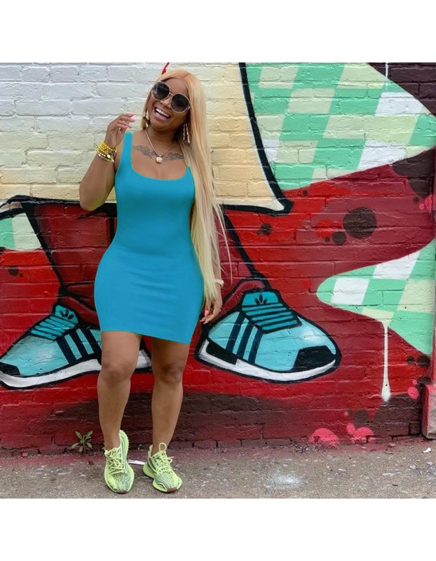 Summer Basic Vest Short Bodycon Dress m8399