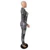 Autumn Long Sleeve Elasticity Skinny Print Vintage Jumpsuit M8486
