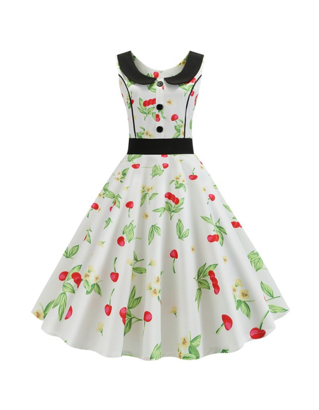 Vintage Doll Collar Polka Dot Fashion Print Midi Dress Ladies JY13904