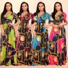 Women V-Neck Half Sleeves Chain Print Maxi Dress M8349