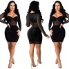Hot Drilling Perspective Elegant Sexy Long Sleeve Dresses Women X3851