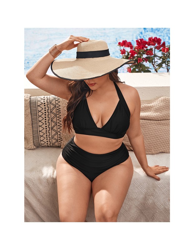 Black Sexy Women Bikini Set Print Swimsuit Two Piece Bikini For Fat Woman 499