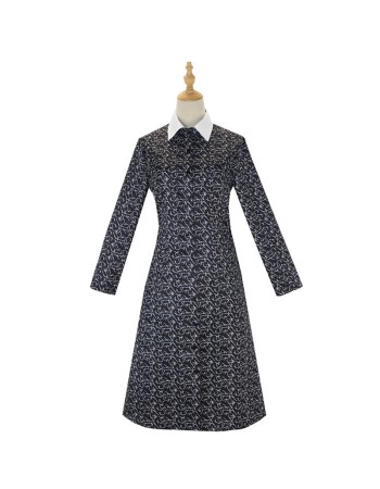 Halloween Wednesday Adams Family Costume Black Print Dress Cosplay YFZ411