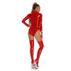 Bright Leather Zipper Punk Sexy Underwear Open Crotch Women Bodysuit XX6851